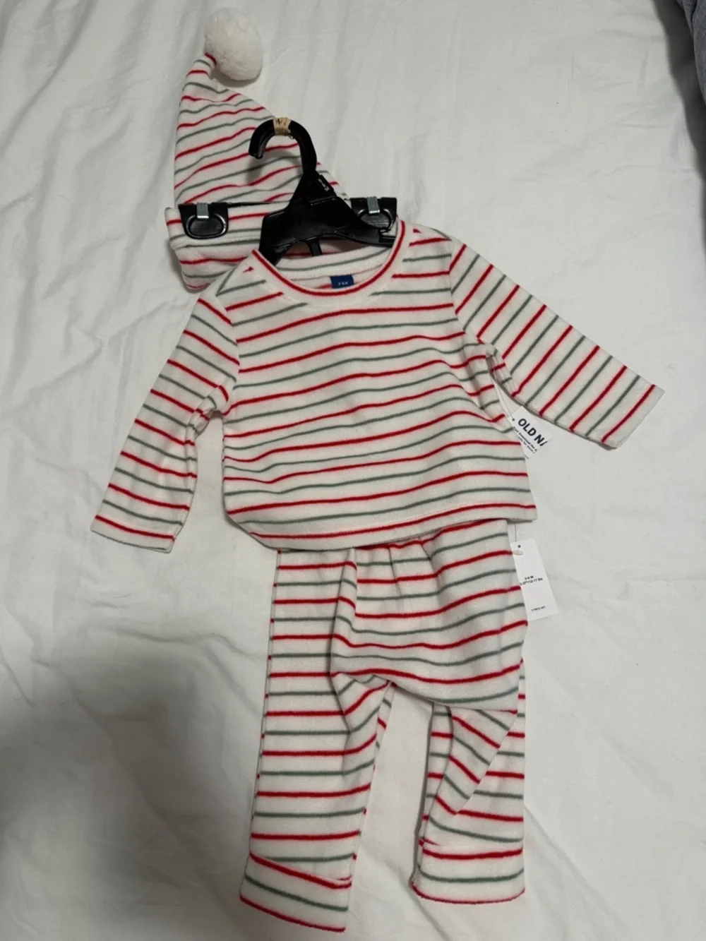 Carter's Cream Pajama Set with Red & Green Stripes holiday 3-6months